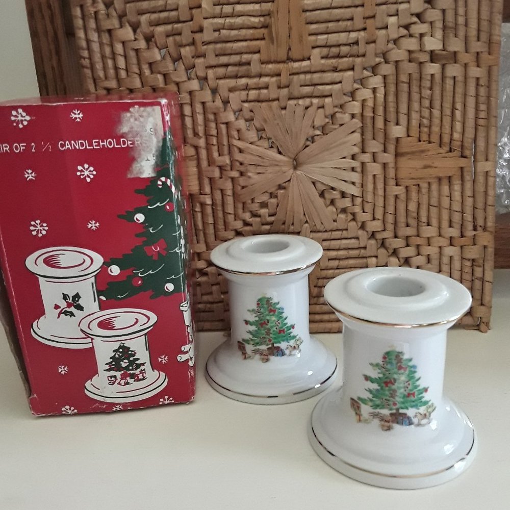 Vintage SHIBATA Fine Porcelain Christmas Candle Sticks